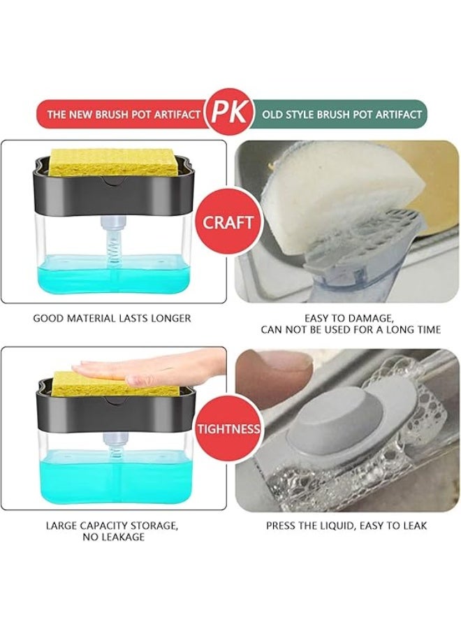 فيلفيتكوف موزع صابون غسيل الأطباق متعدد الوظائف 3 في 1 مع حامل إسفنجة | مضخة صابون سائل تعمل بالضغط لحوض المطبخ - Image 5